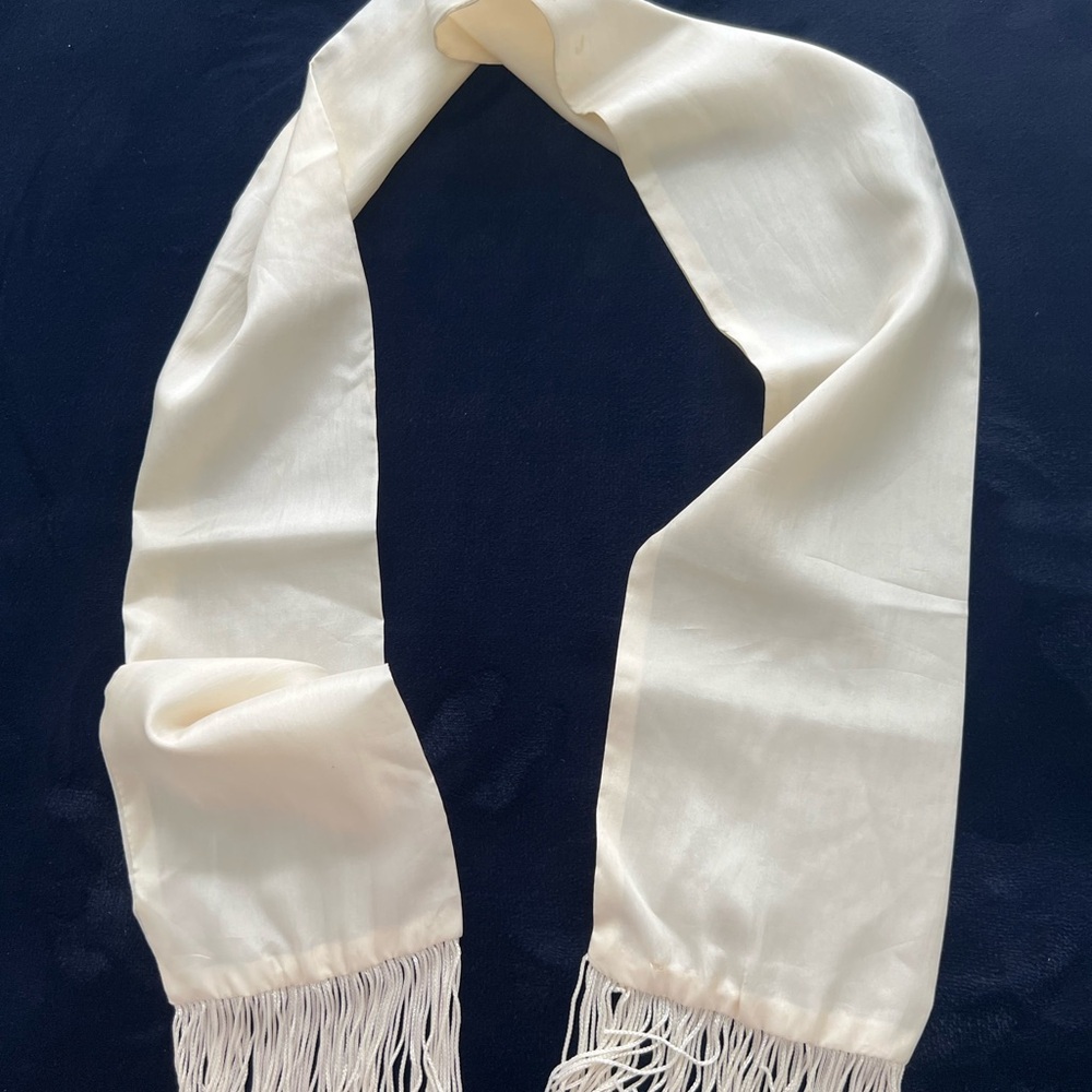 Elegant Cream Tux Scarf with Fringe